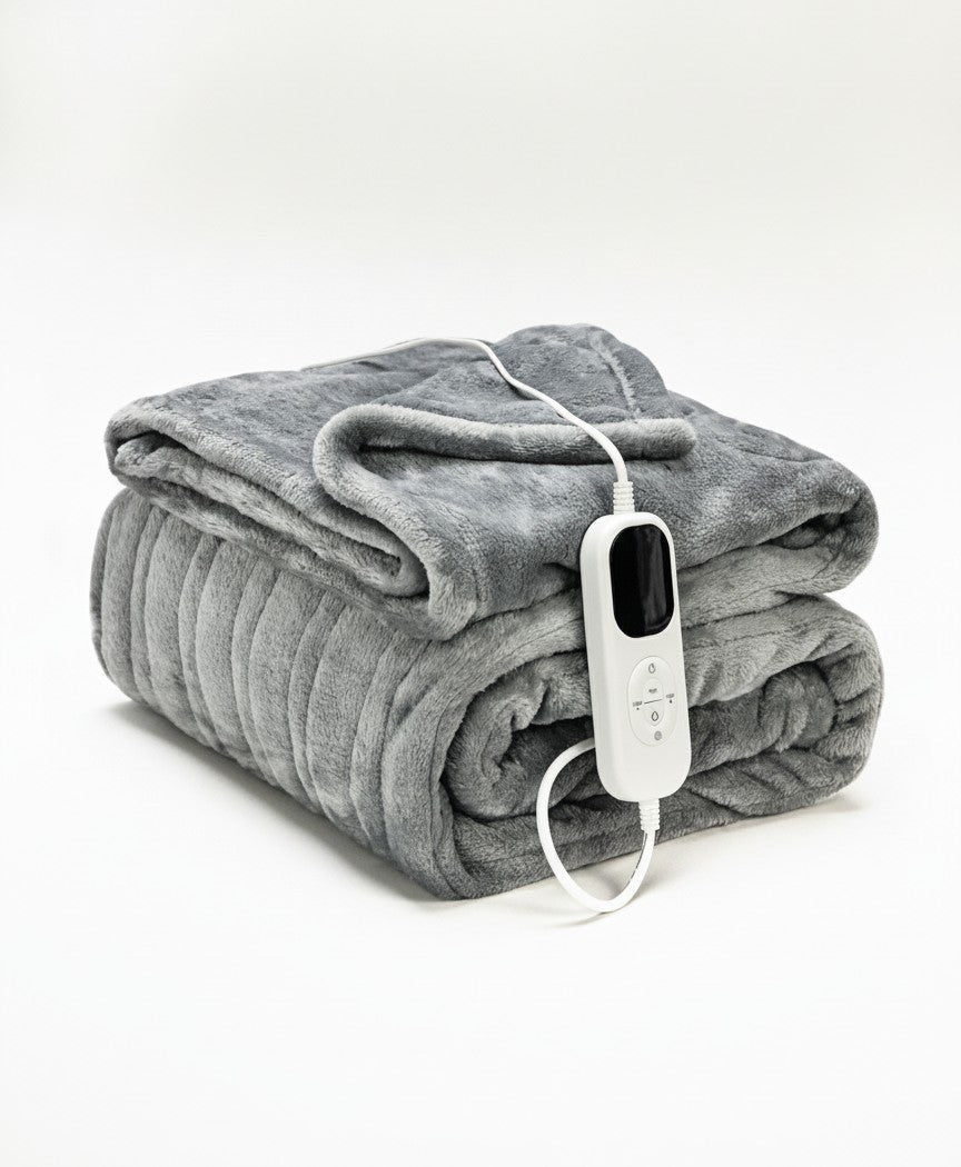 Electric Heated Blanket Throw, 6 Heat Levels, Timer, Machine Washable Grey Flannel for Couch & Bed, 59 x 71 in