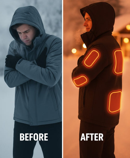 Heated Jacket for Men & Women, Soft-Shell Hooded, USB Powered, 7 Heating Zones, Fleece-Lined for Hiking & Work