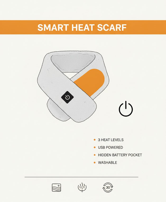 Heated Neck Wrap Scarf for Women & Men, Plush Faux-Fur, USB Powered, 3 Heat Levels, for Commuting & Outdoors