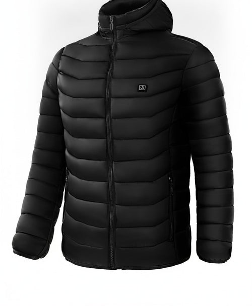 Men's Heated Puffer Jacket with Hood, USB Powered, 9 Heating Zones, 3 Heat Levels, Windproof for Skiing & Work