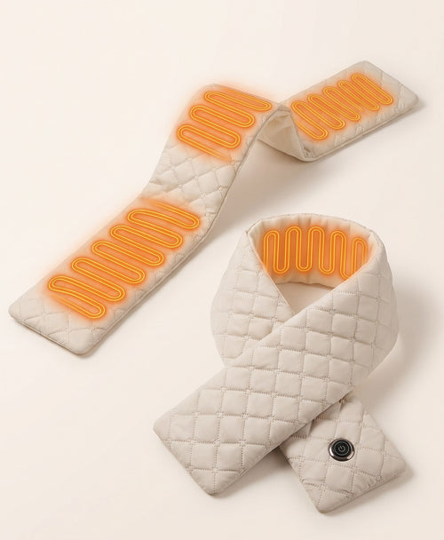 Cream quilted heated scarf with glowing heating wire