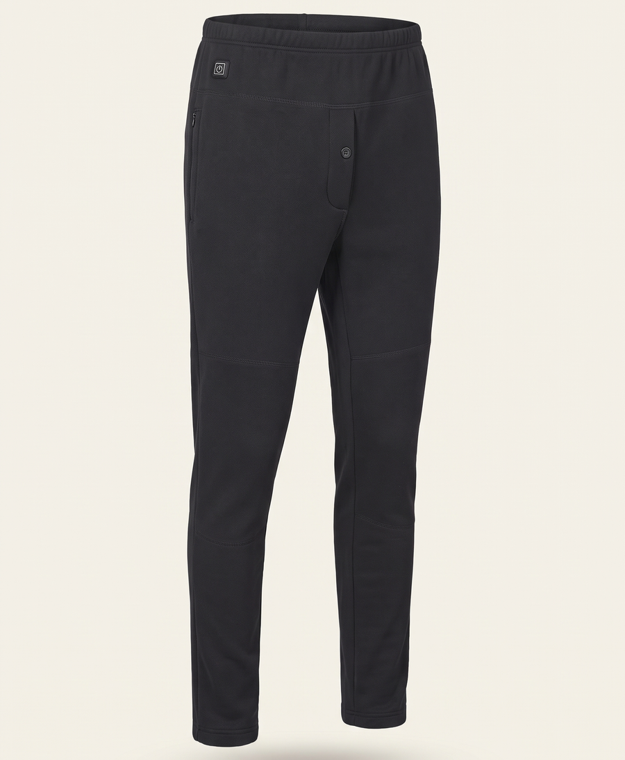 Men's black heated pants on a plain background
