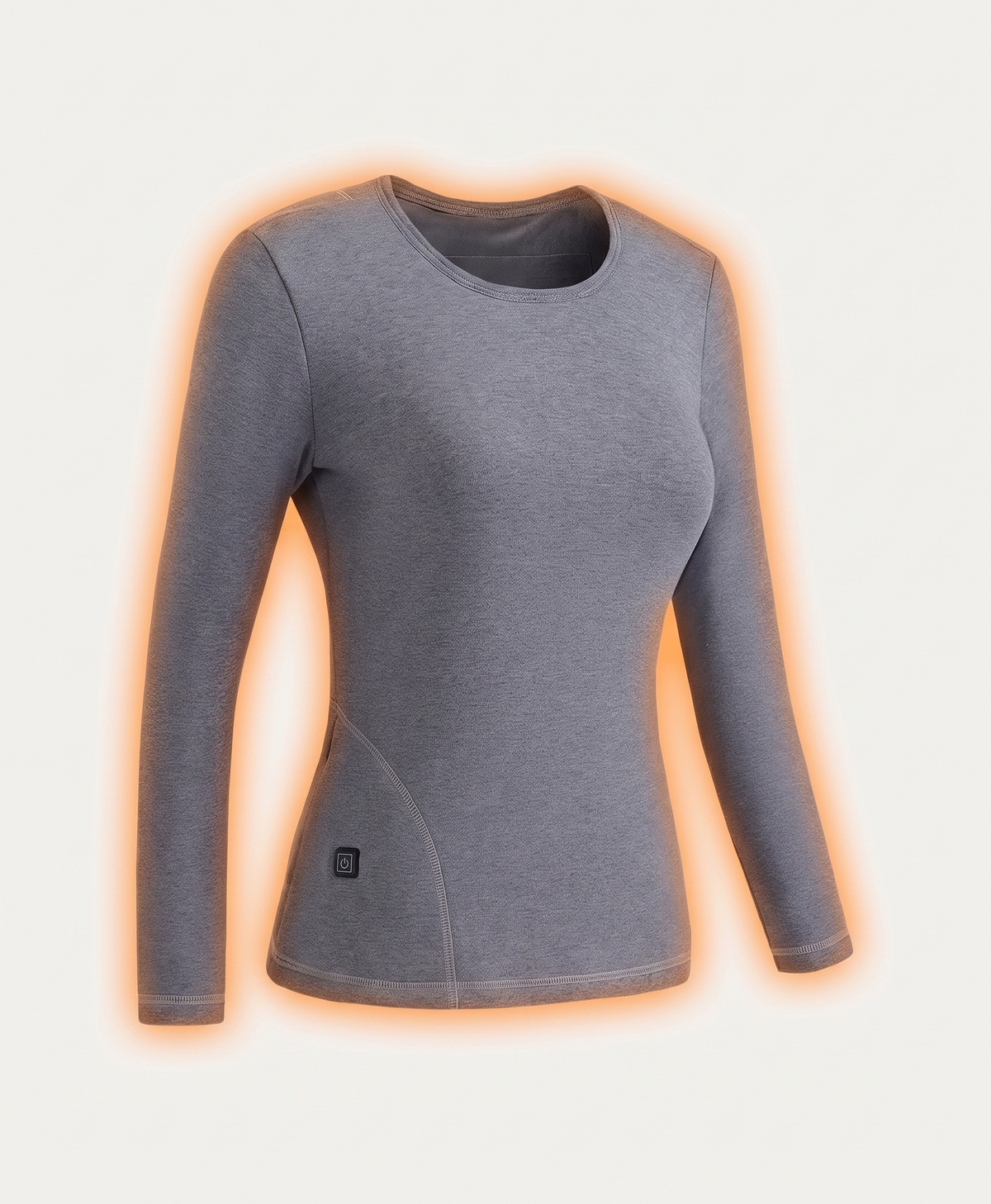 Feature photo of the gray women's heated top with a diagram of the double-layer plush thickened fabric that locks in warmth