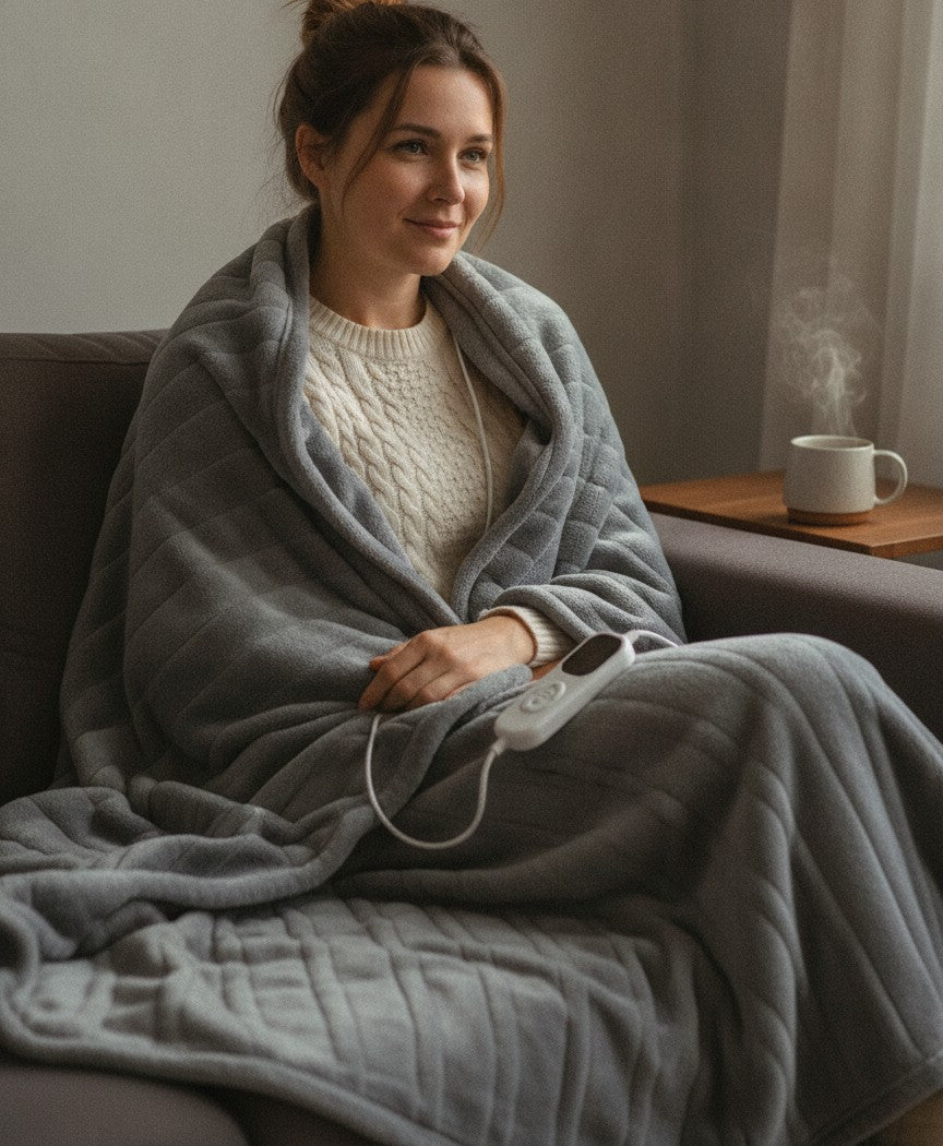 Electric Heated Blanket Throw, 6 Heat Levels, Timer, Machine Washable Grey Flannel for Couch & Bed, 59 x 71 in