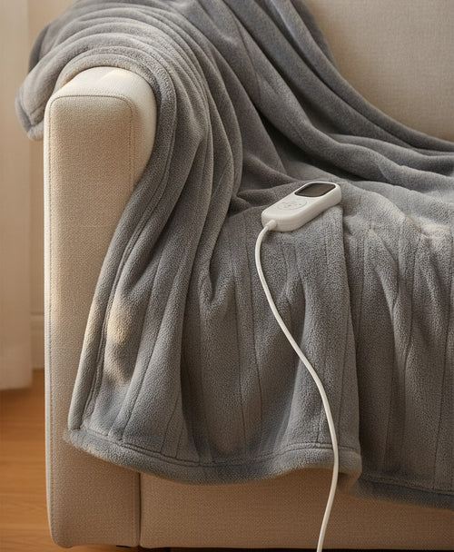 Electric Heated Blanket Throw, 6 Heat Levels, Timer, Machine Washable Grey Flannel for Couch & Bed, 59 x 71 in