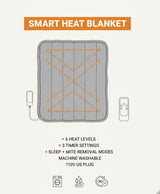 Electric Heated Blanket Throw, 6 Heat Levels, Timer, Machine Washable Grey Flannel for Couch & Bed, 59 x 71 in