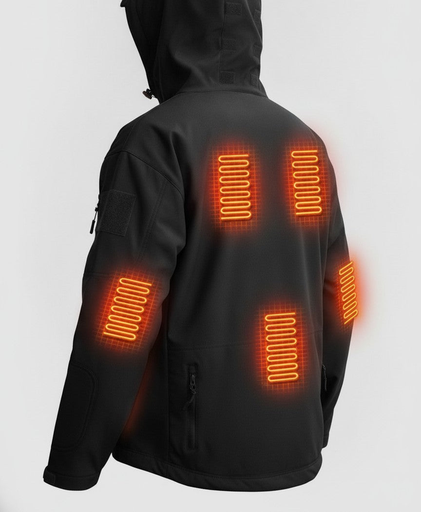 Heated Jacket for Men & Women, Soft-Shell Hooded, USB Powered, 7 Heating Zones, Fleece-Lined for Hiking & Work