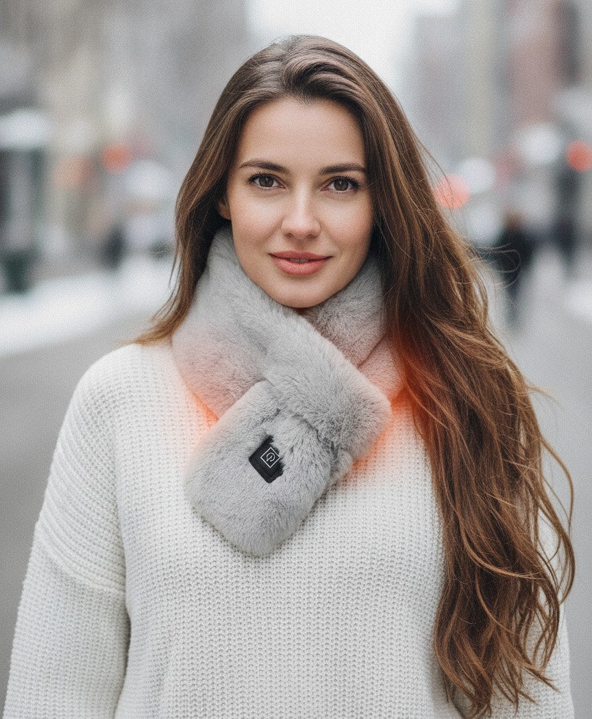 Heated Neck Wrap Scarf for Women & Men, Plush Faux-Fur, USB Powered, 3 Heat Levels, for Commuting & Outdoors