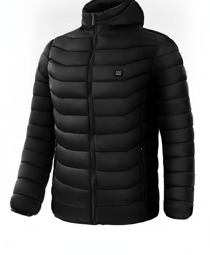 Men's Heated Puffer Jacket with Hood, USB Powered, 9 Heating Zones, 3 Heat Levels, Windproof for Skiing & Work