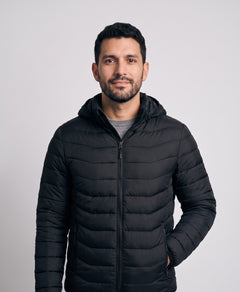 Men's Heated Puffer Jacket with Hood, USB Powered, 3 Heat Levels, Windproof for Skiing, Commuting & Work