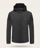 Black heated soft-shell jacket with hood - product photo
