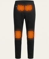 Heated pants heat zones at the lower abdomen and both knees
