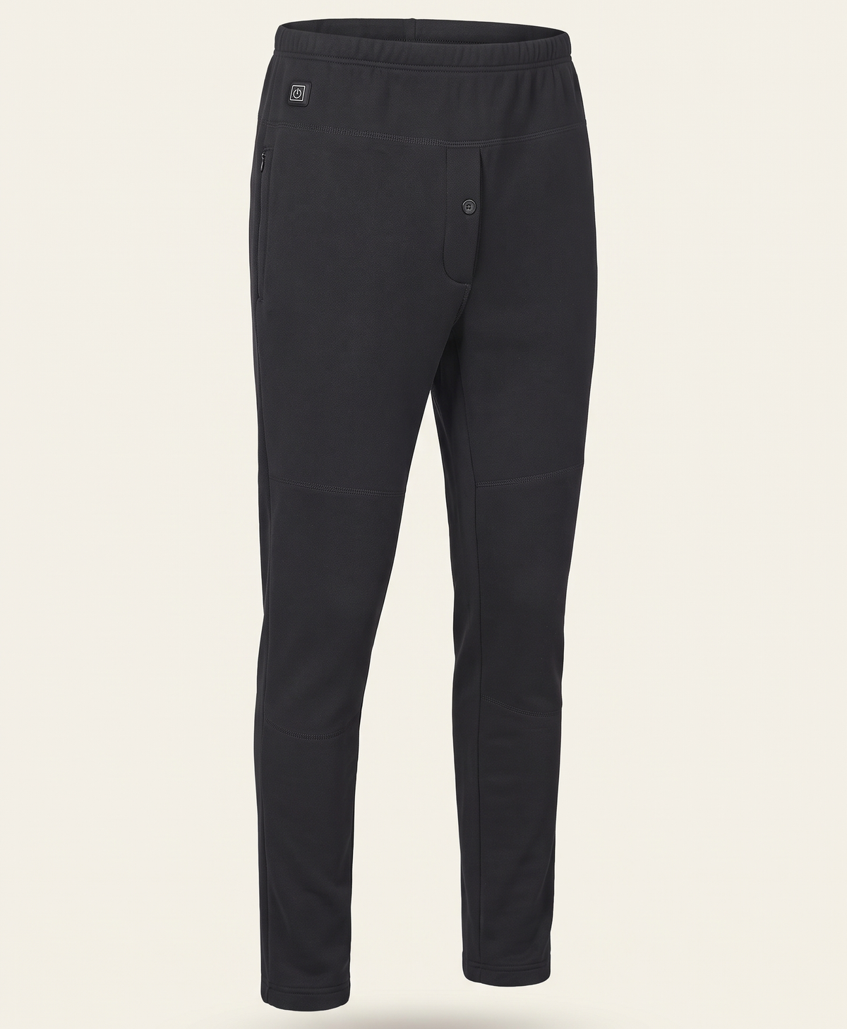 Men's black heated pants on a plain background