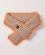 Light coffee heated scarf with heating panel and green, blue and red lights for the three heat settings