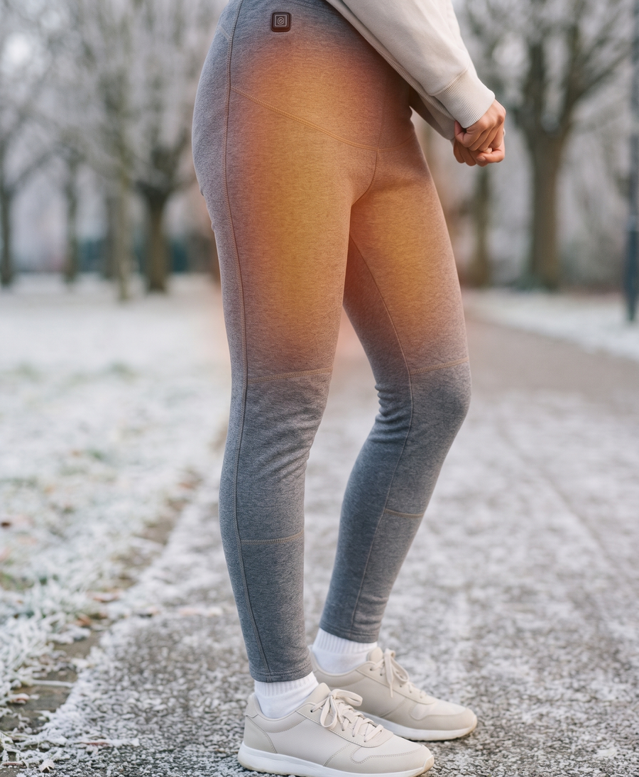 Grey women's heated thermal pants shown with the double-layer plush winter warmth graphic