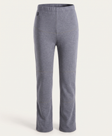 Back view of grey heated thermal pants with elastic waistband and fitted leg on a plain background