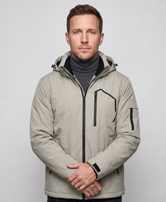 Heated Jacket for Men, USB Charging, Hooded Waterproof Windproof Ski Jacket with Liner, for Skiing, Hiking & Outdoor Work, Khaki