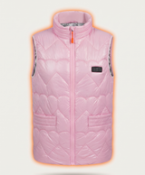 Heat-zone view of the heated vest front and back, with heating panels on the collar, shoulders, back and lower front