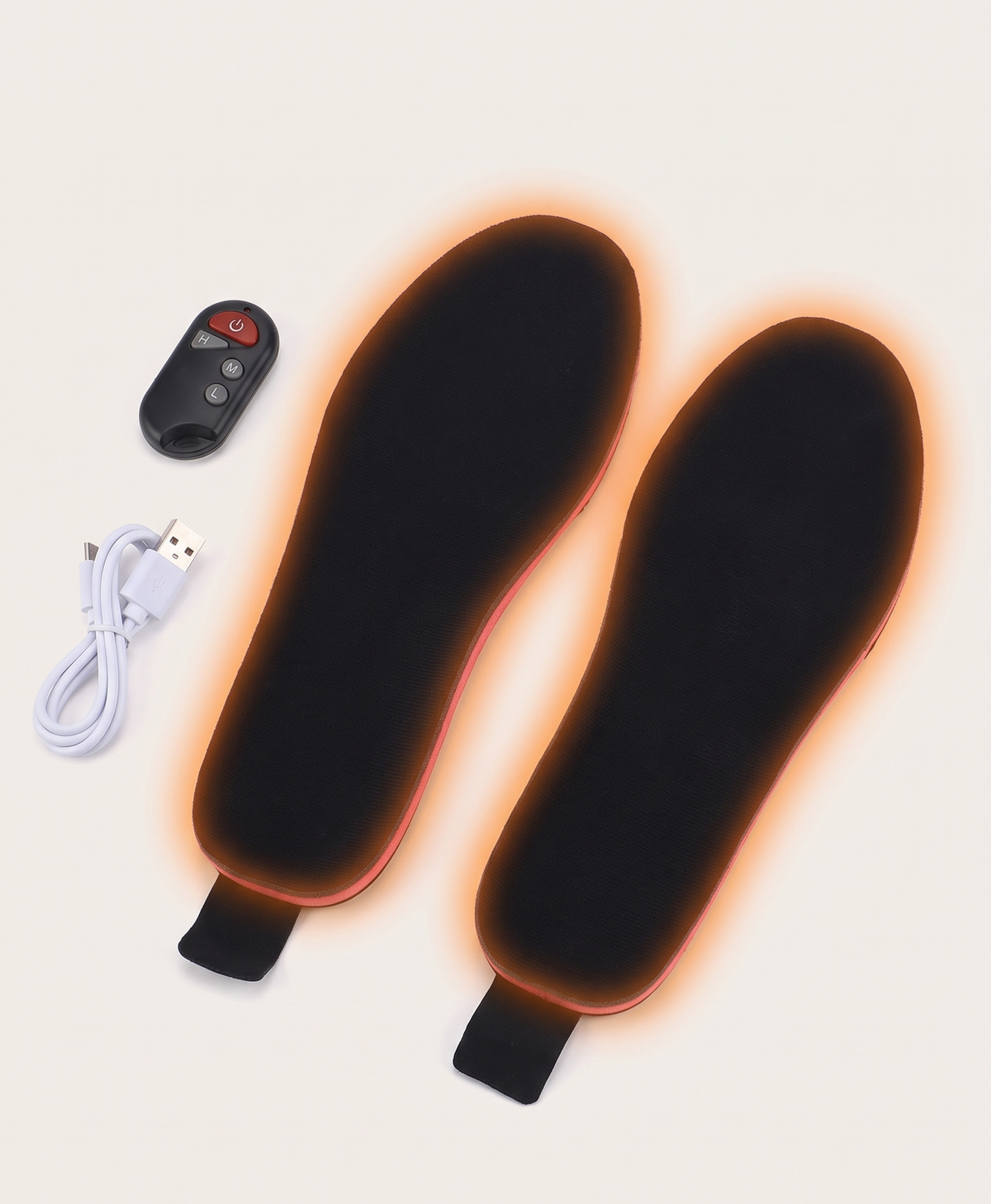 Black heated insole with red heating grid across the forefoot and heel, size trim lines marked