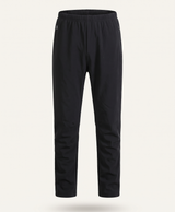 Black heated pants shown flat from the front and back