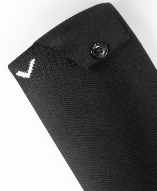 Close-up of the black battery pack with four temperature level lights and four battery charge lights