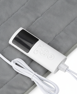 Close-up of the gray quilted micro-plush heating pad with glowing heating wire lines across the lower back