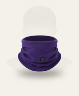 Purple fleece heated neck gaiter shown alone as a single loop with the power button on the front
